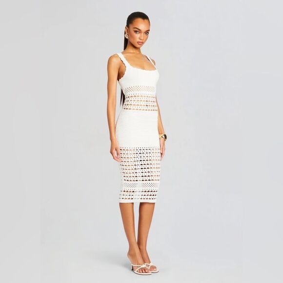 NWT RETROFÊTE AVRIL KNIT CROCHET DRESS in white - Picture 5 of 13